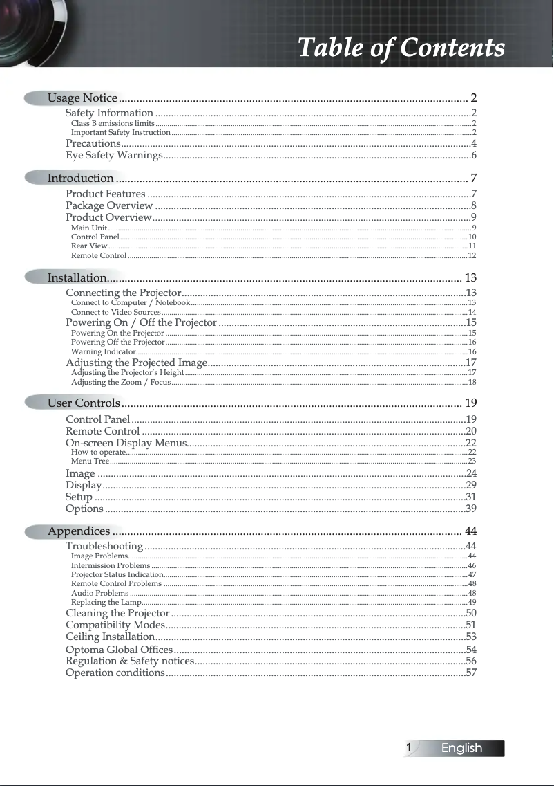 Page 1 de la notice Manuel utilisateur Optoma TW1692