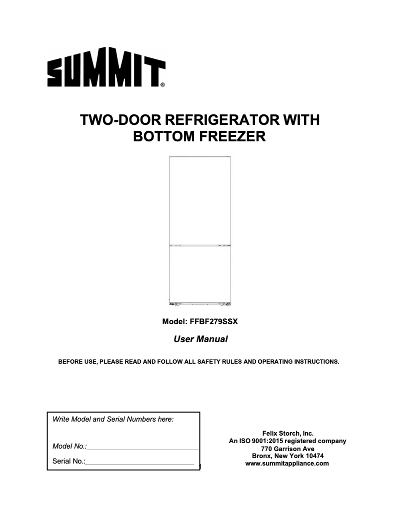 Image de la première page du manuel de l'appareil FFBF279SSX