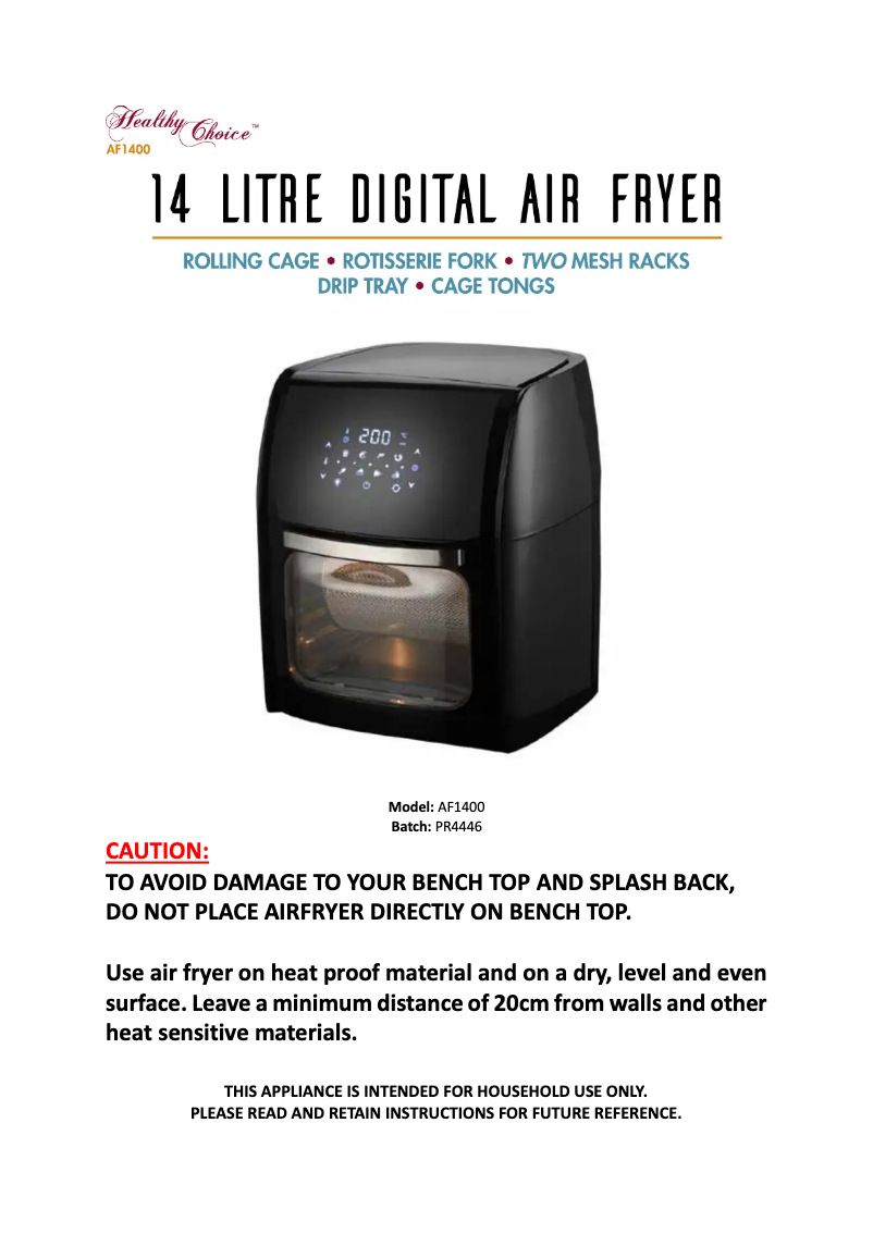 Page n°1 - Manuel utilisateur Healthy Choice AF1400
