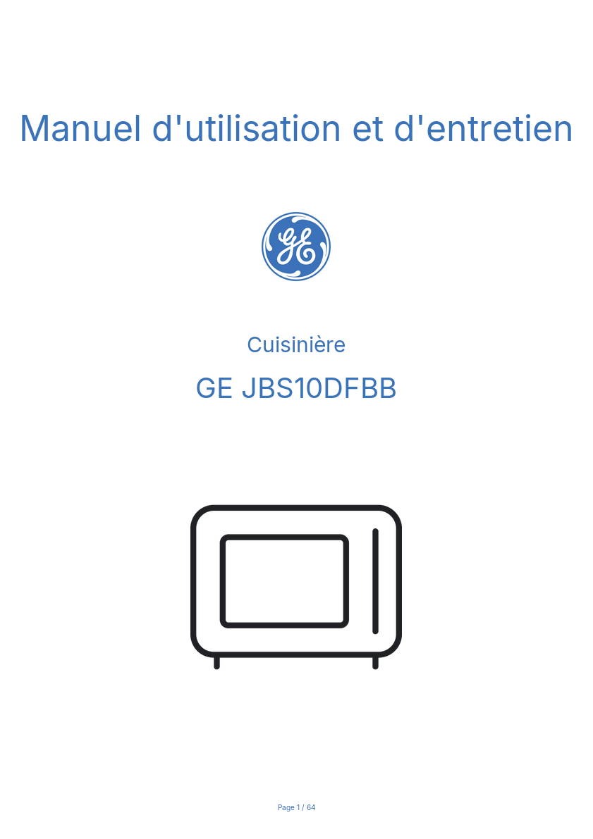 Page n°1 - Manuel d'utilisation et d'entretien GE JBS10DFBB