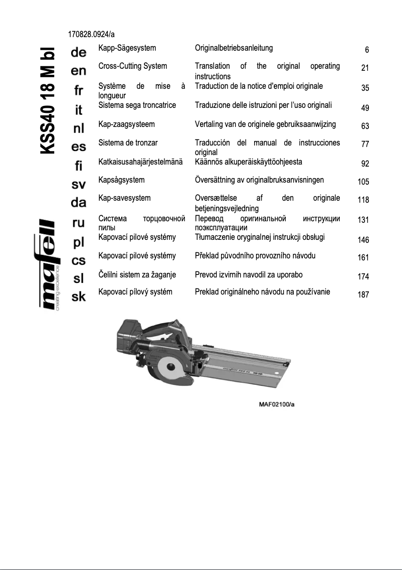 Page 1 de la notice Manuel utilisateur Mafell KSS 40 18M bl