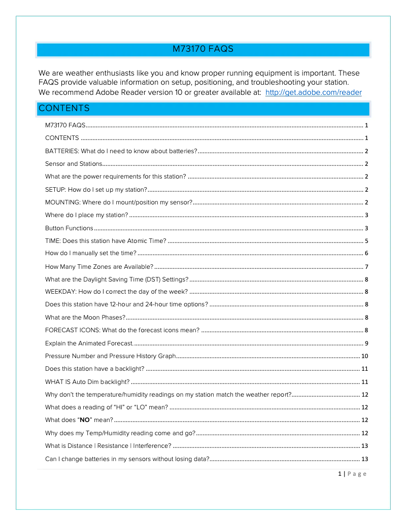 Image de la première page du manuel de l'appareil M73170