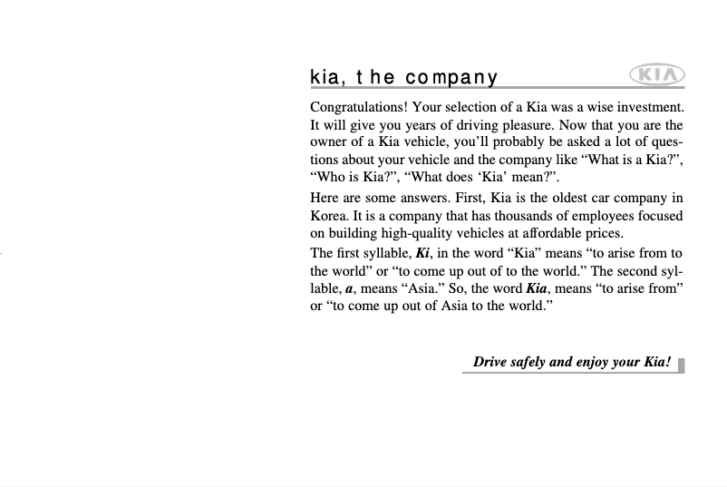 Page 1 de la notice Manuel utilisateur Kia Amanti (2004)