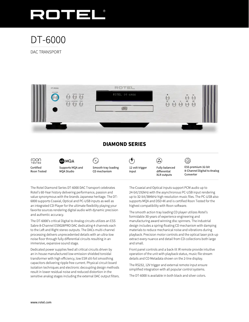 Page 1 de la notice Fiche technique Rotel DT-6000