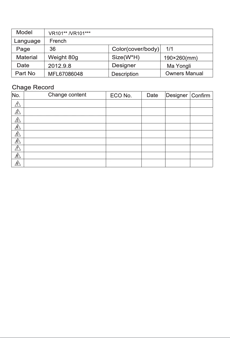 Page n°1 - Manuel utilisateur LG VR1012W