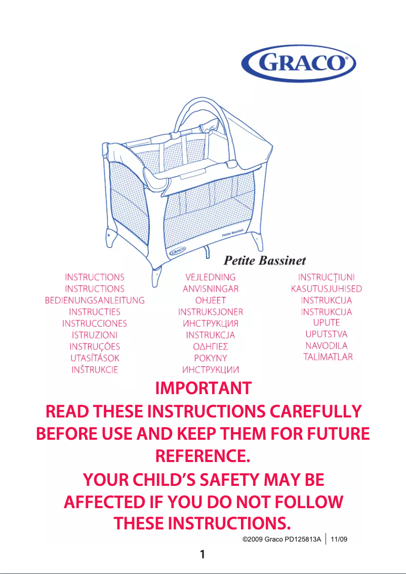 Page 1 de la notice Manuel utilisateur Graco PETITE BASSINET
