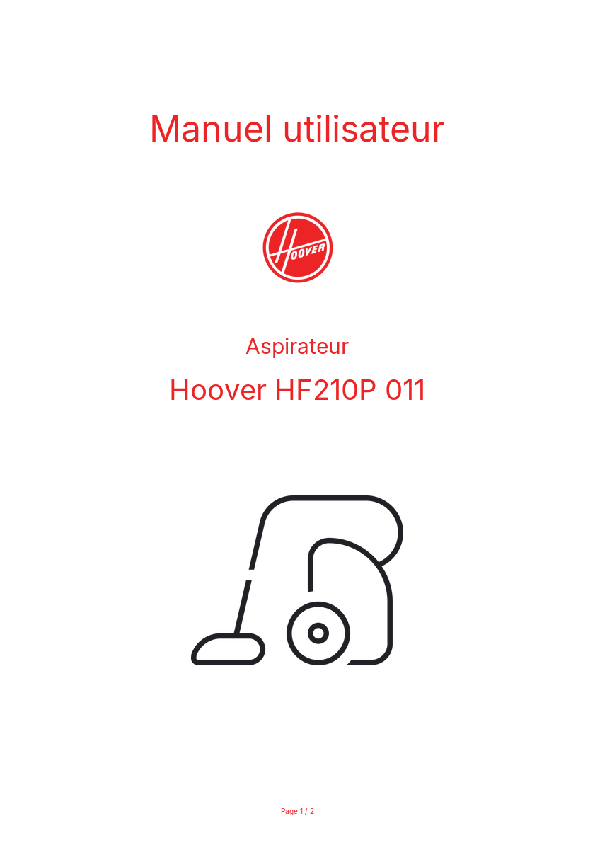 Page n°1 - Manuel utilisateur Hoover HF210P 011