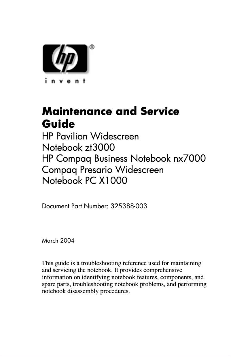 Página 1 del manual Manual de usuario HP Compaq NX7000