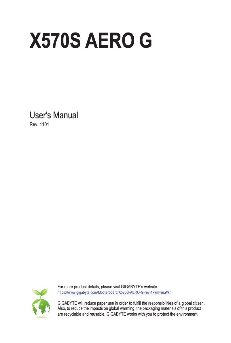 Page 1 de la notice Manuel utilisateur Gigabyte X570S AERO G