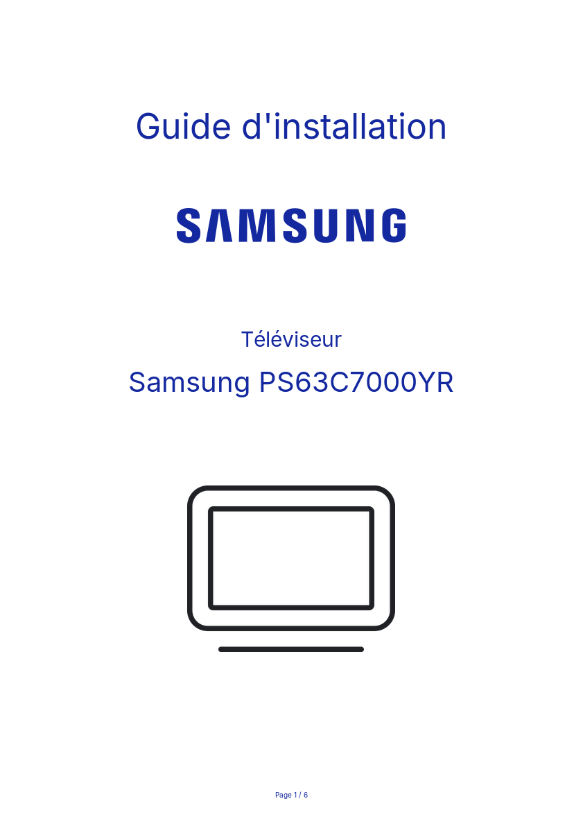Page n°1 - Guide d'installation Samsung PS63C7000YR