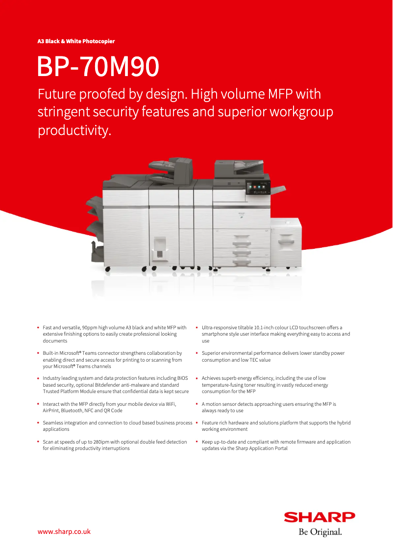 Page 1 de la notice Fiche technique Sharp BP-70M90
