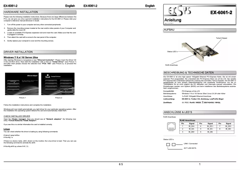 Page 1 de la notice Manuel utilisateur EXSYS EX-6061-2