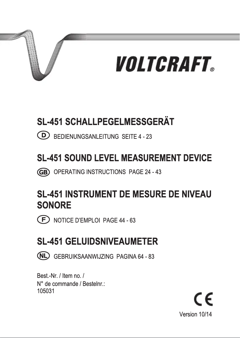 Page n°1 - Manuel utilisateur Voltcraft SL-451