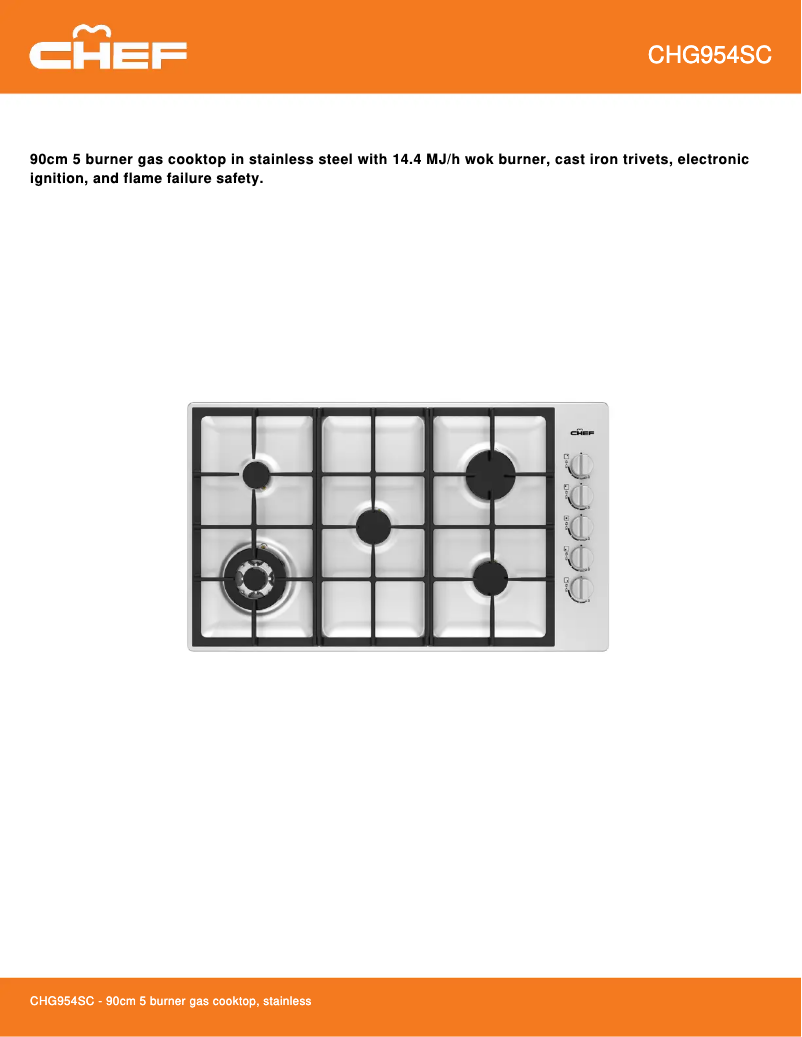 Page 1 de la notice Fiche technique Chef CHG954SC