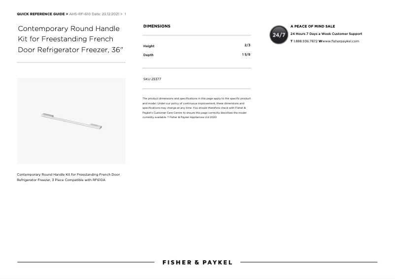 Page 1 de la notice Manuel utilisateur Fisher & Paykel AHS-RF-610