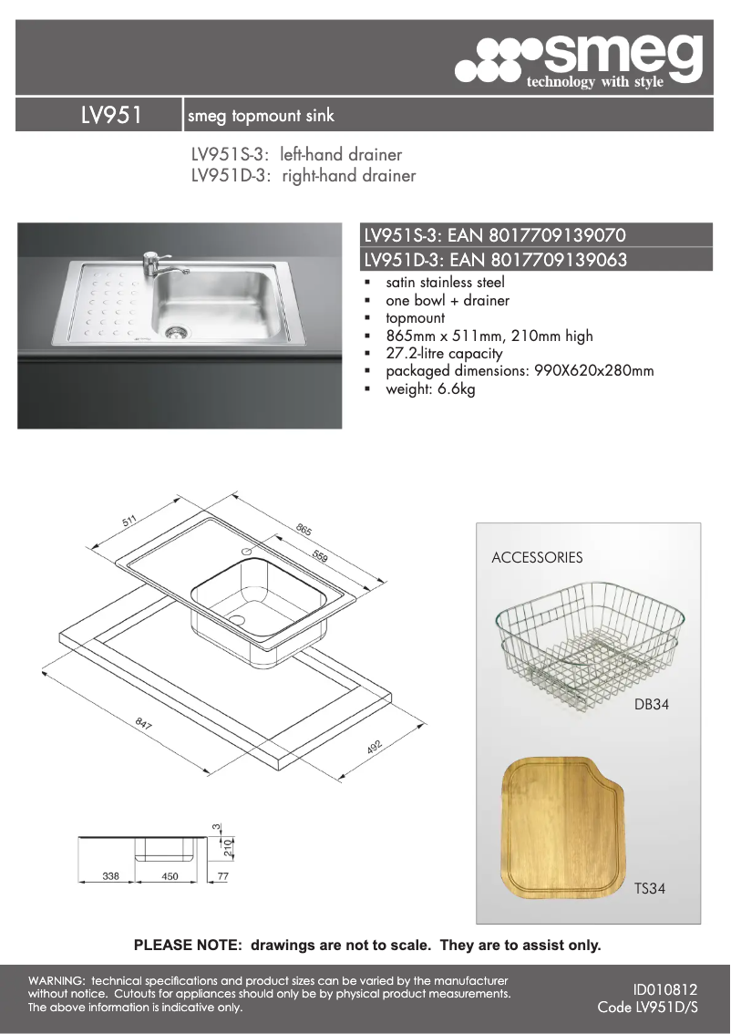 Page n°1 - Fiche technique Smeg LV951S-3