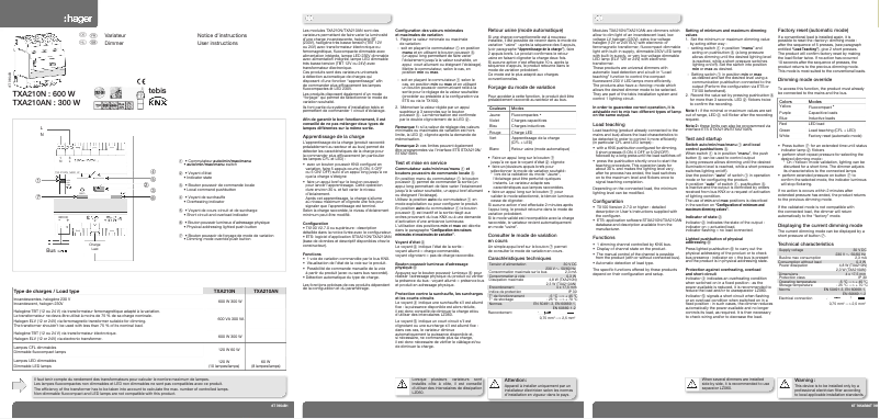 Page 1 de la notice Manuel utilisateur Hager TXA210N