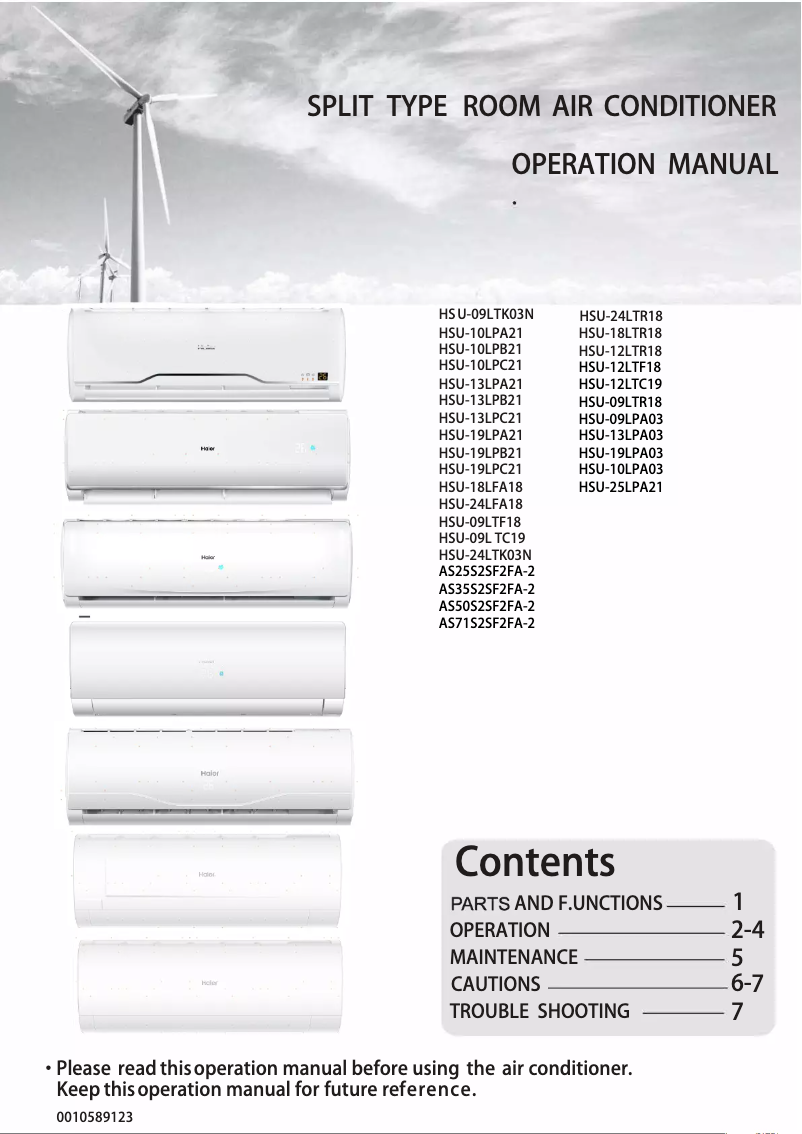 Page 1 de la notice Manuel utilisateur Haier HSU-10LPB21