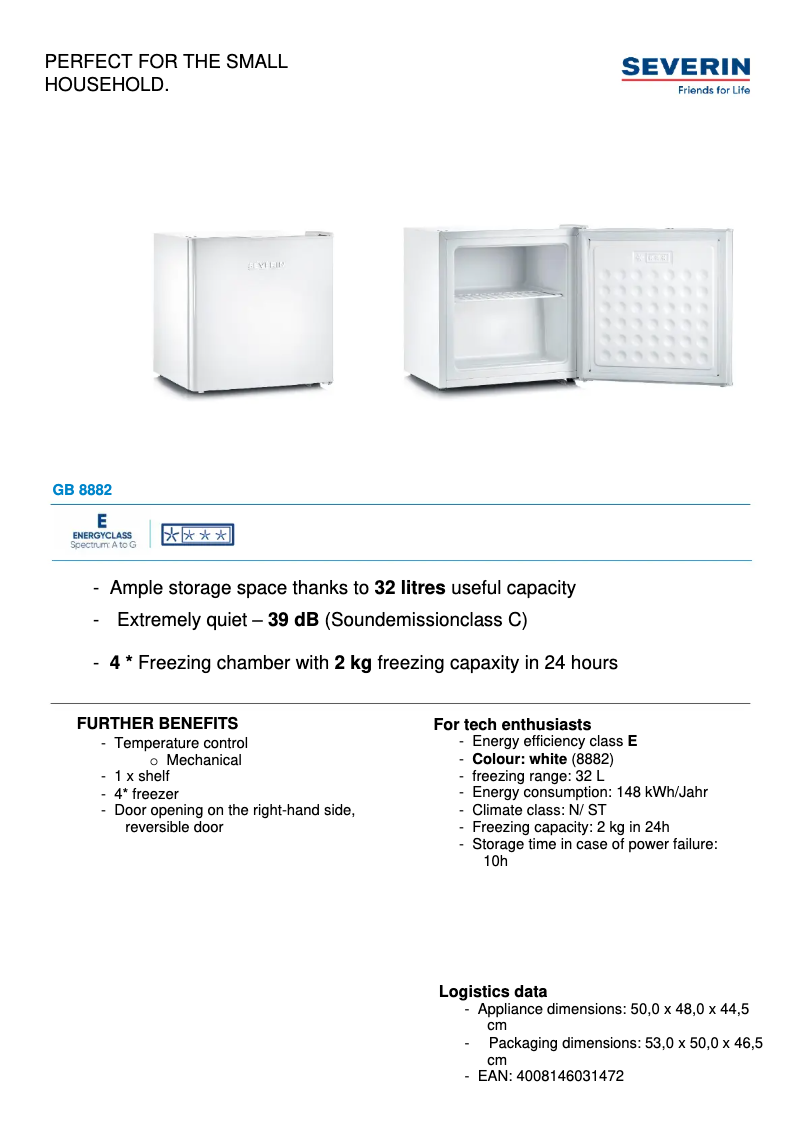 Page n°1 - Fiche technique Severin GB 8882