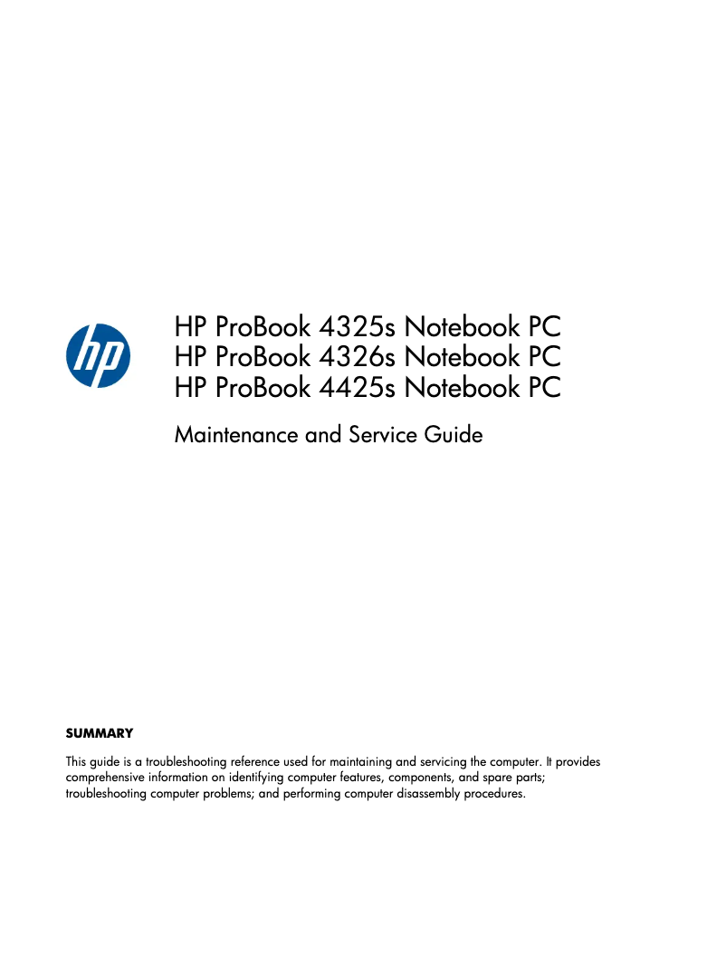 Page 1 of the manual User Manual HP ProBook 4425s