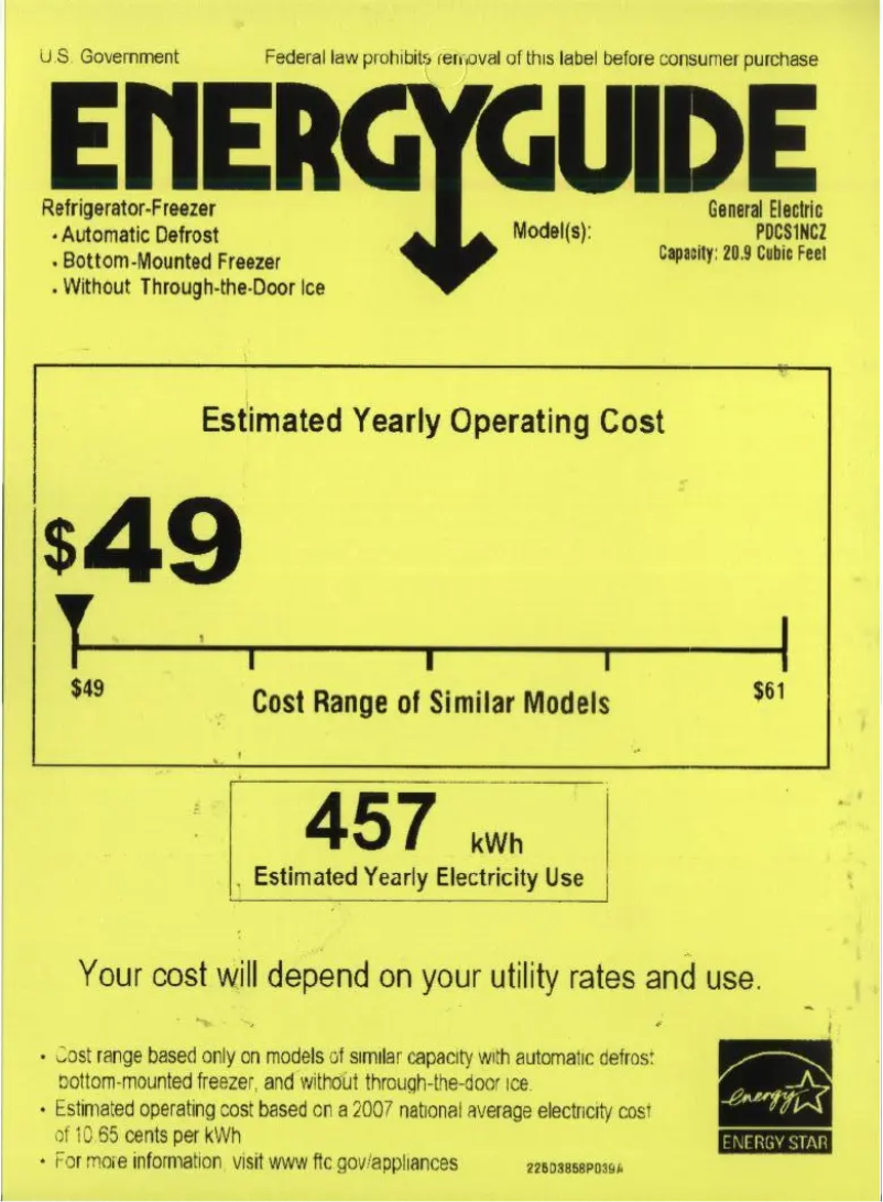 Page n°1 - Label énergétique GE Profile PDCS1NCZRSS