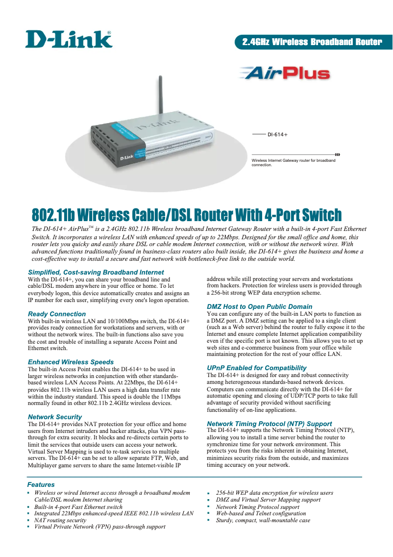 Page n°1 - Fiche technique D-Link DI-614