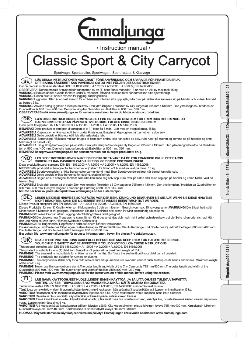 Page 1 de la notice Manuel utilisateur Emmaljunga Classic Sport