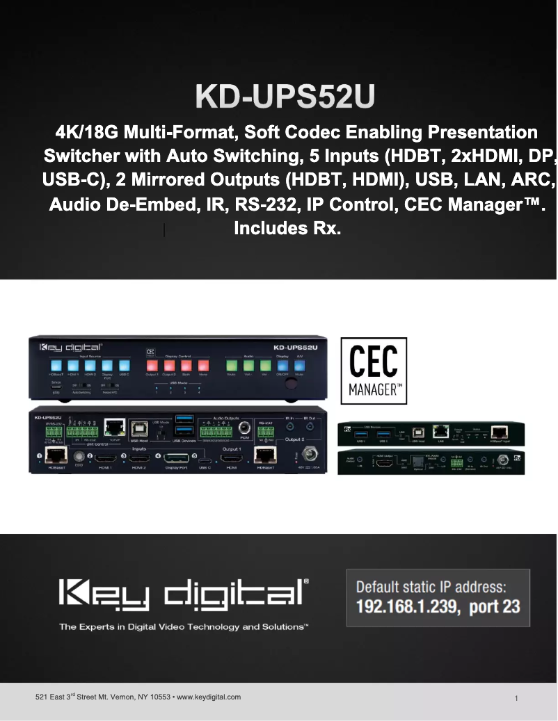 Page n°1 - Manuel utilisateur Key Digital KD-UPS52U