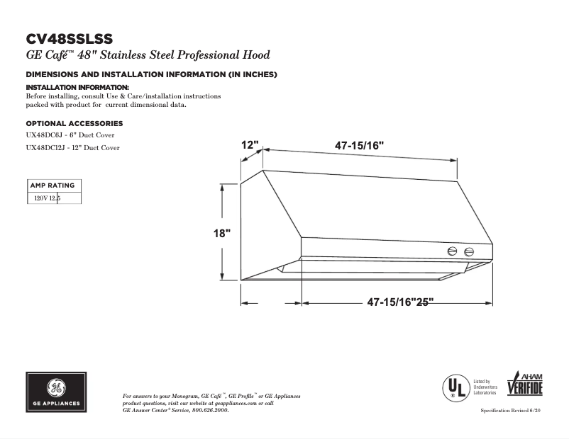 First page image of the manual for CV48SSLSS