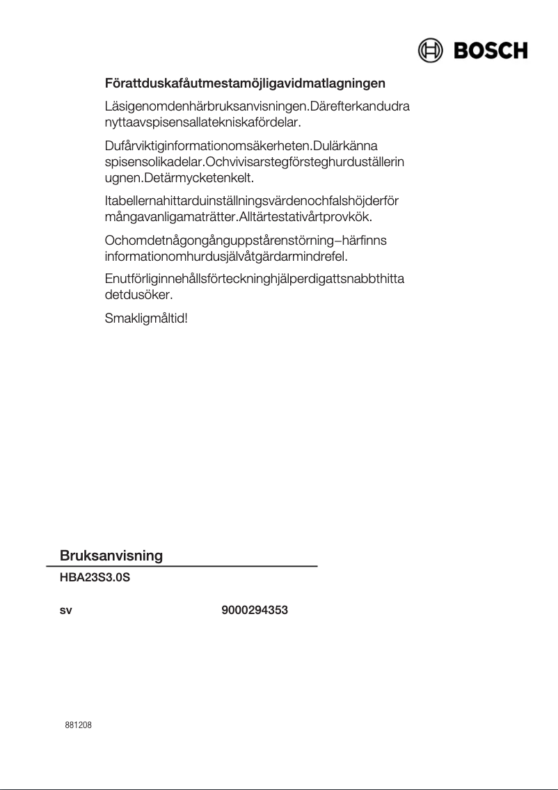 Page n°1 - Manuel utilisateur Bosch HBA23S350S