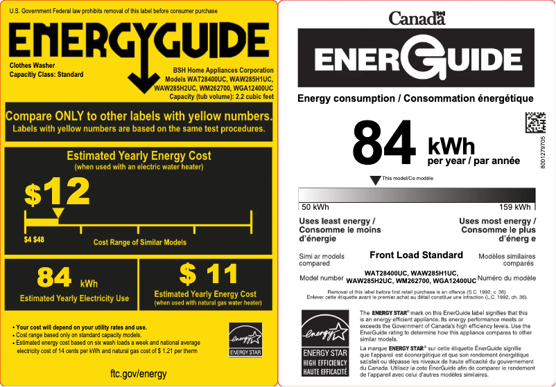Page n°1 - Label énergétique Bosch WGA12400UC