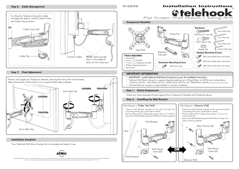Page n°1 - Manuel utilisateur Atdec TH-1030-VFM