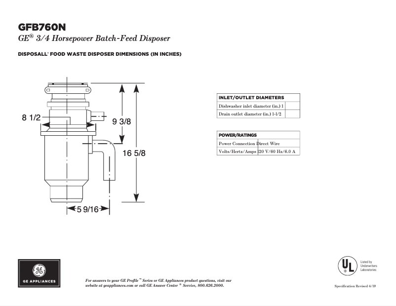Page n°1 - Fiche technique GE GFB760N