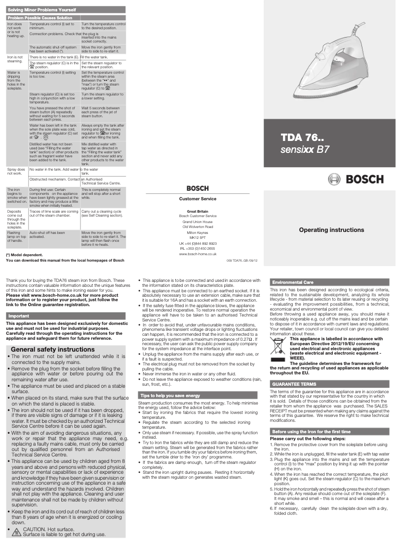 Page n°1 - Manuel utilisateur Bosch Sensixx B7 premier TDA7630GB