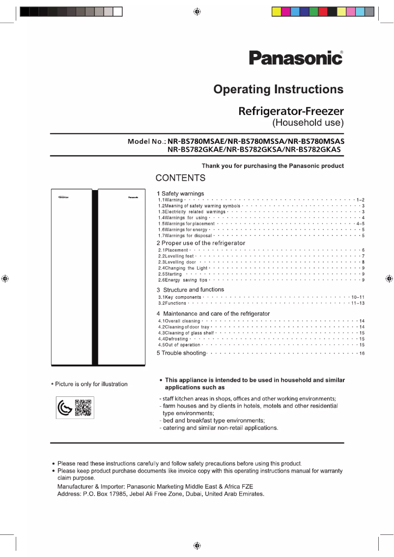 Page n°1 - Manuel utilisateur Panasonic NR-BS780MSAE