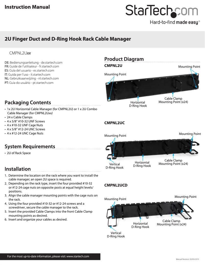 Page 1 de la notice Manuel utilisateur StarTech.com CMPNL2UCD