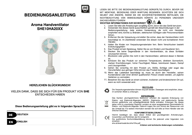 Page n°1 - Manuel utilisateur SHE SHE10HA2001