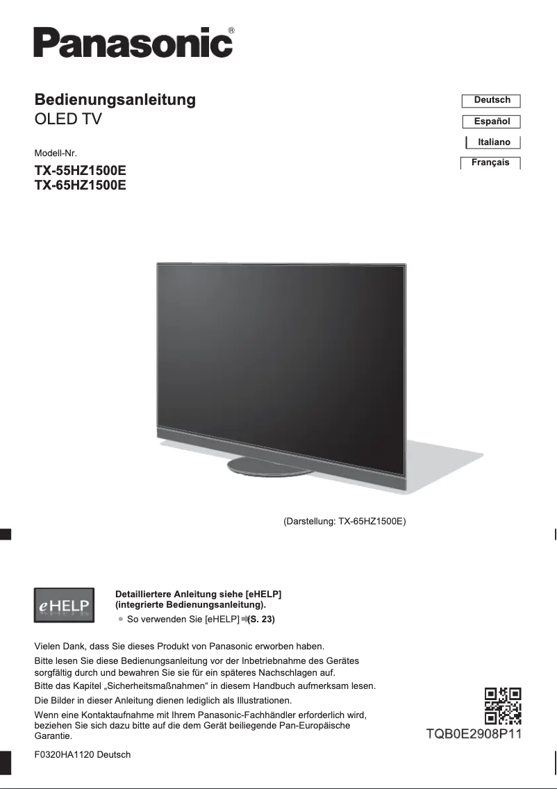 Página 1 del manual Guía de inicio rápido Panasonic TX-65HZ1500E