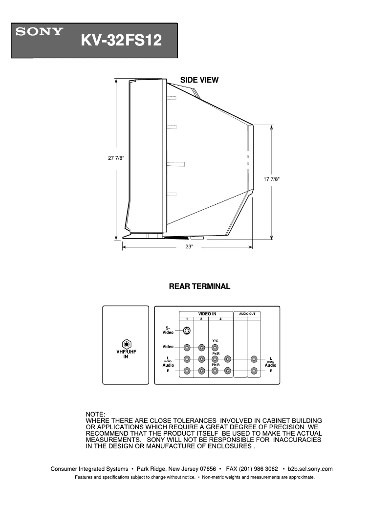 Page 1 de la notice Guide d'installation Sony KV-32FS12