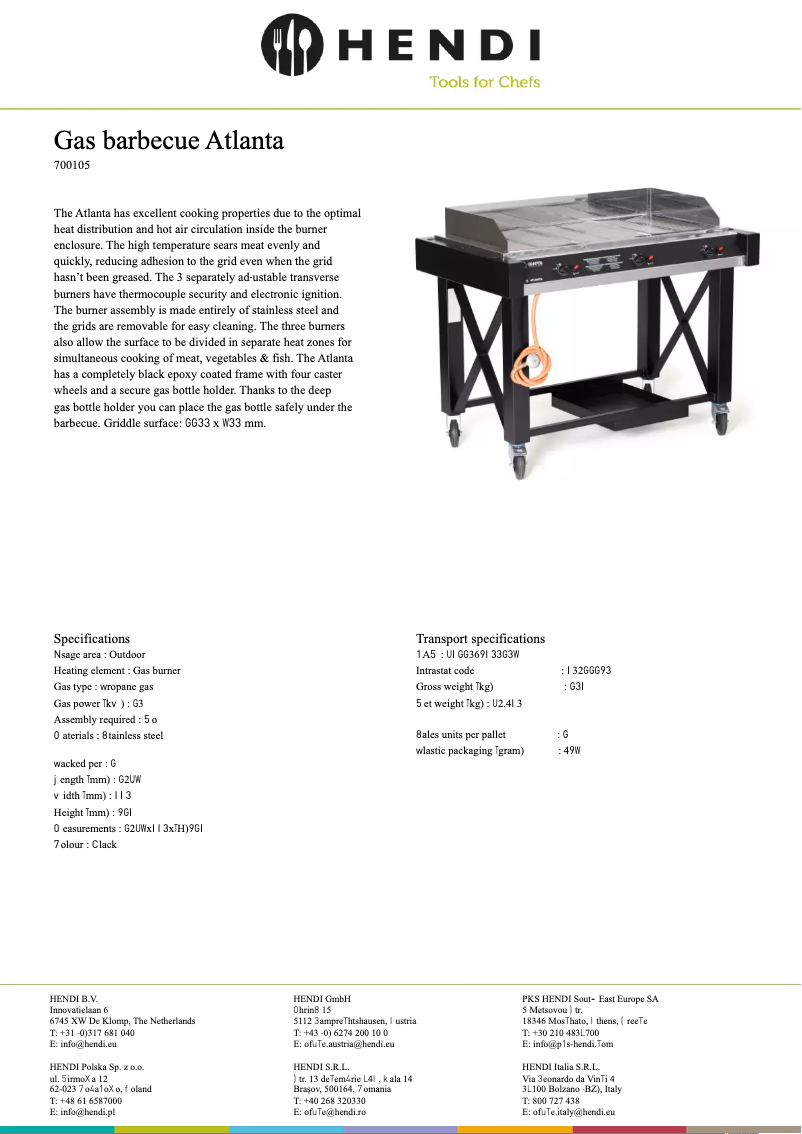 Page 1 de la notice Fiche technique Hendi 700105