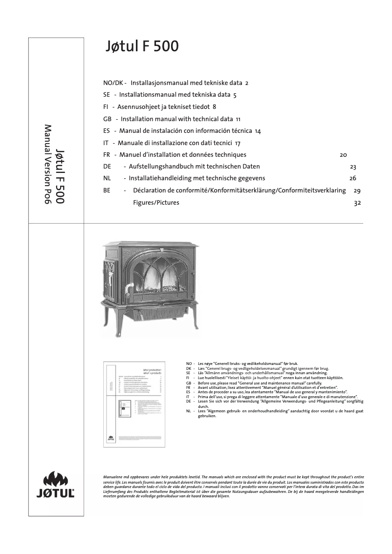 Page 1 de la notice Manuel utilisateur Jøtul F 500