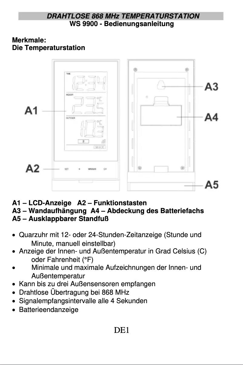 Page n°1 - Manuel utilisateur Techno Line WS 9900