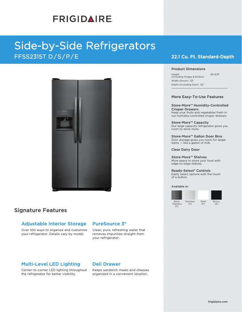 Page n°1 - Fiche technique Frigidaire FFSS2315TS