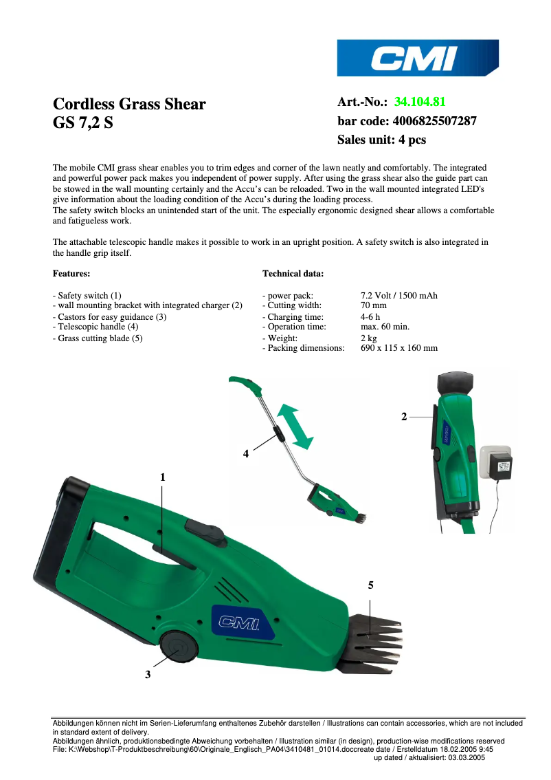 Page n°1 - Fiche technique CMI GS 7,2 S