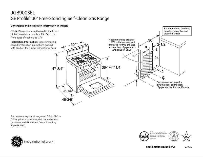 Página 1 del manual Ficha técnica GE Profile JGB900SELSS