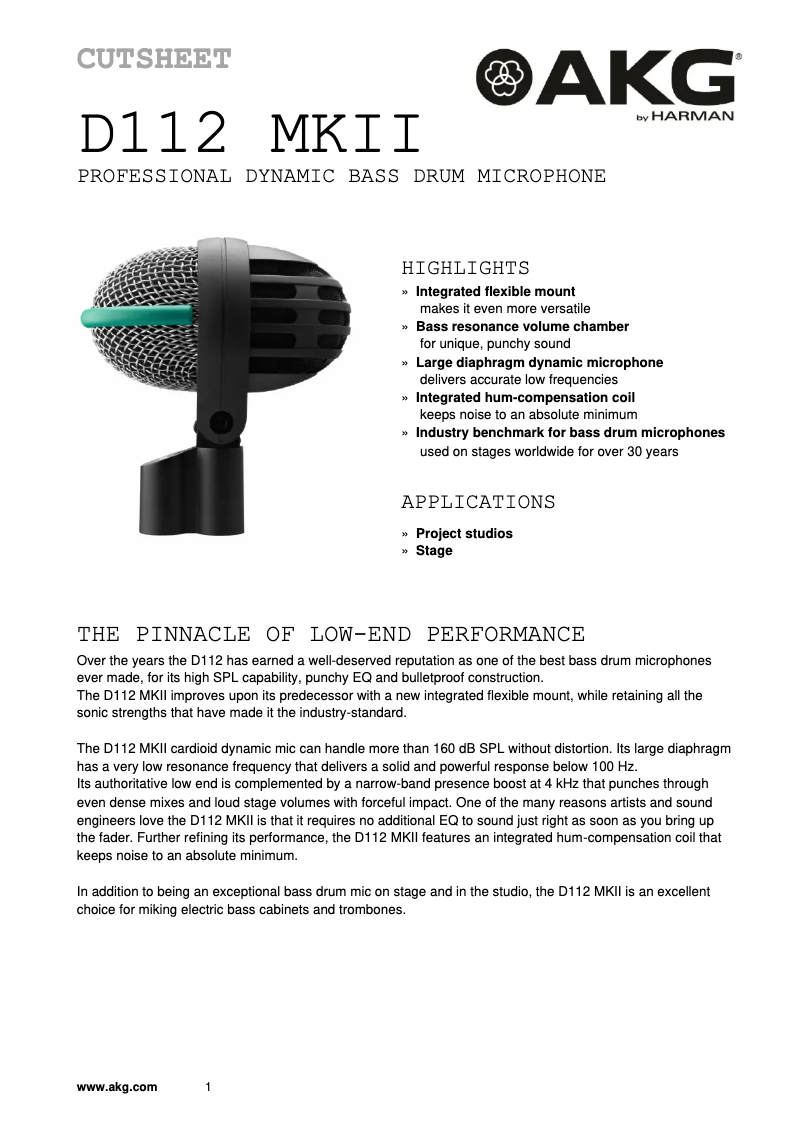 Page n°1 - Fiche technique AKG D112 MKII