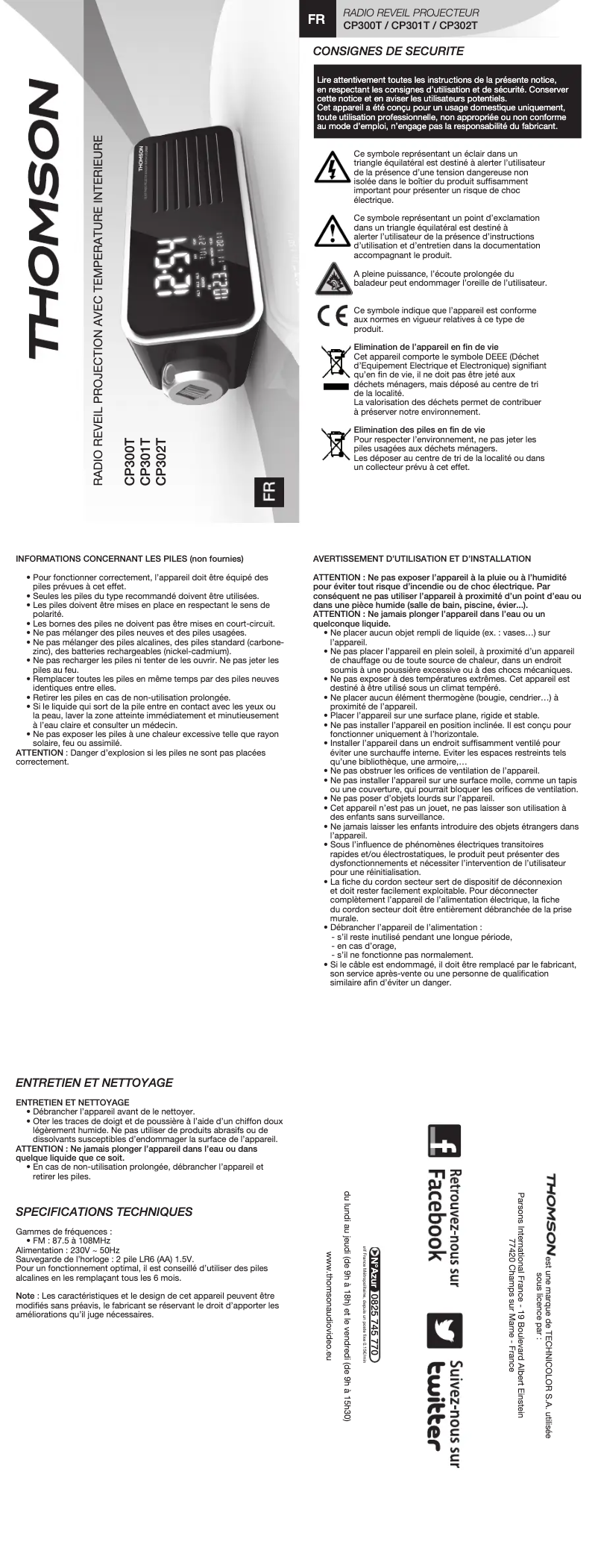 Page 1 de la notice Manuel utilisateur Thomson CP302T