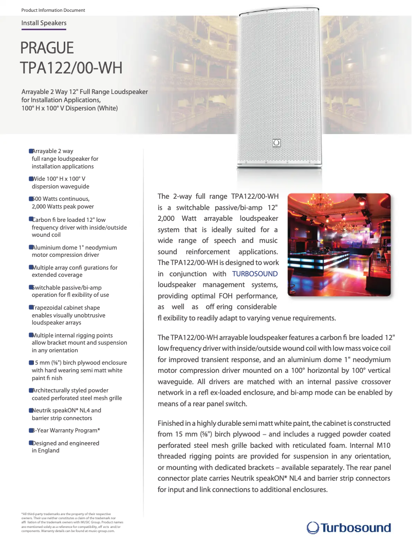 Página 1 del manual Ficha técnica Turbosound Prague TPA122/00