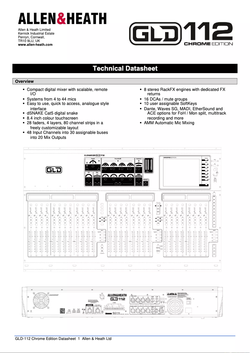 Page n°1 - Fiche technique Allen & Heath GLD-112