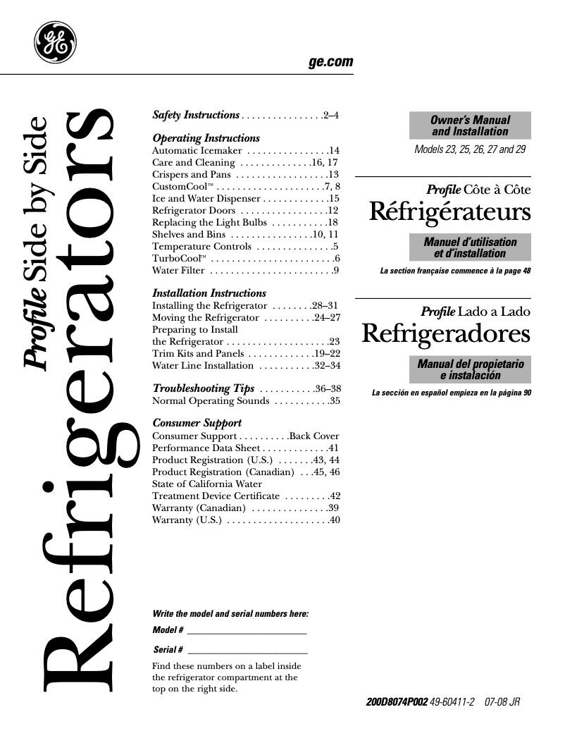 Página 1 del manual Manual de uso y mantenimiento GE Profile PSW23PSSSS